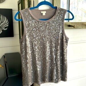 J. Crew Sequin Taupe tissue tank- Size S